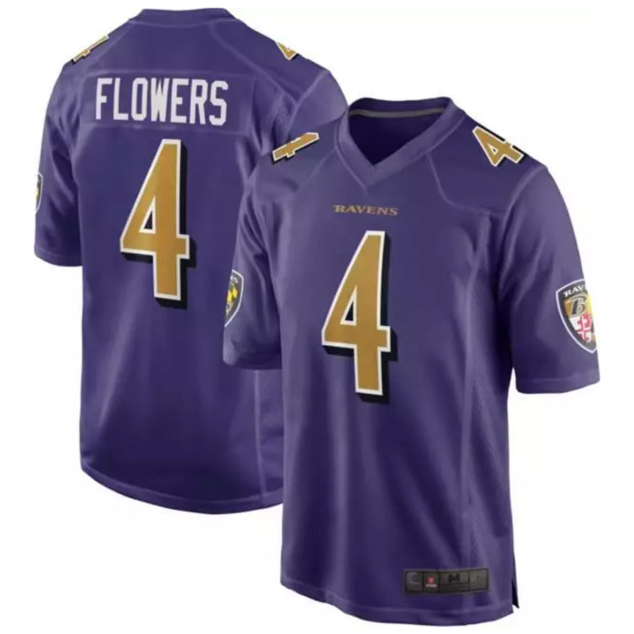 Vanessashop B.Ravens #4 Zay Flowers Player Purple Color Rush Home Game Stitched Jerseys