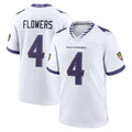 Vanessashop B.Ravens #4 Zay Flowers Player White Home Game Stitched Jerseys