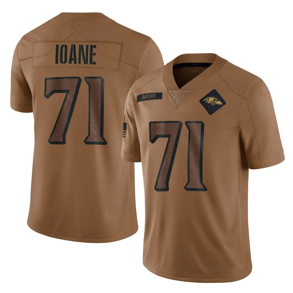 Vanessashop B.Ravens #71 Olaivavega Ioane Player Brown Salute To Service Limited Stitched Jerseys
