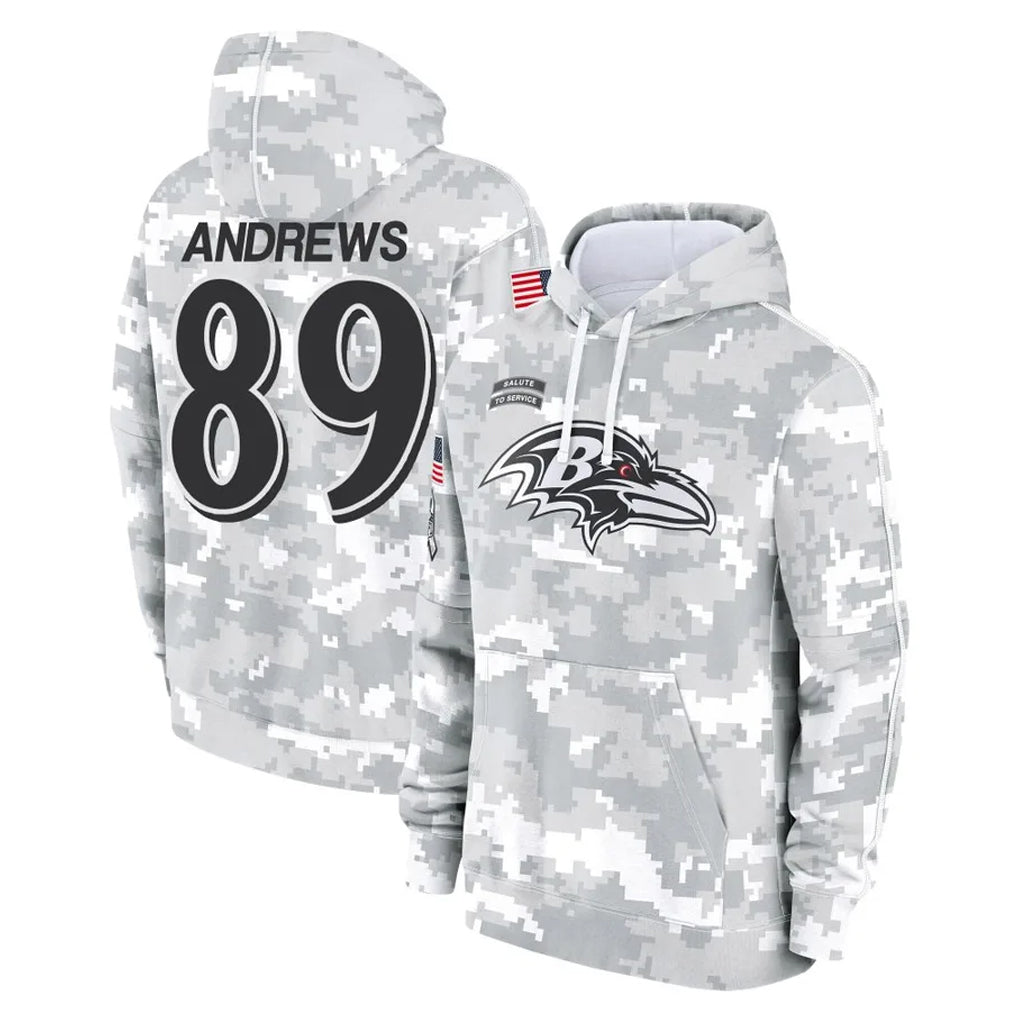 Vanessashop B.Ravens #89 Mark Andrews Player Arctic Camo Salute To Service Hoodie Stitched Jerseys