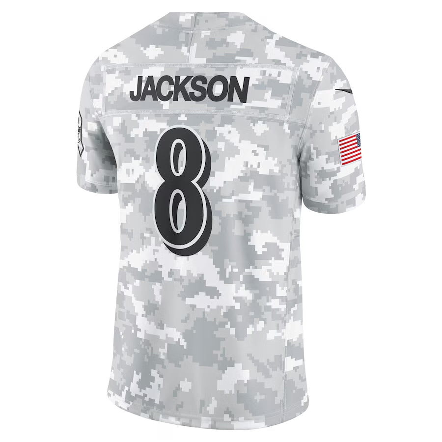 Vanessashop B.Ravens #8 Lamar Jackson Player Arctic Camo Salute to Service Limited Stitched Jerseys