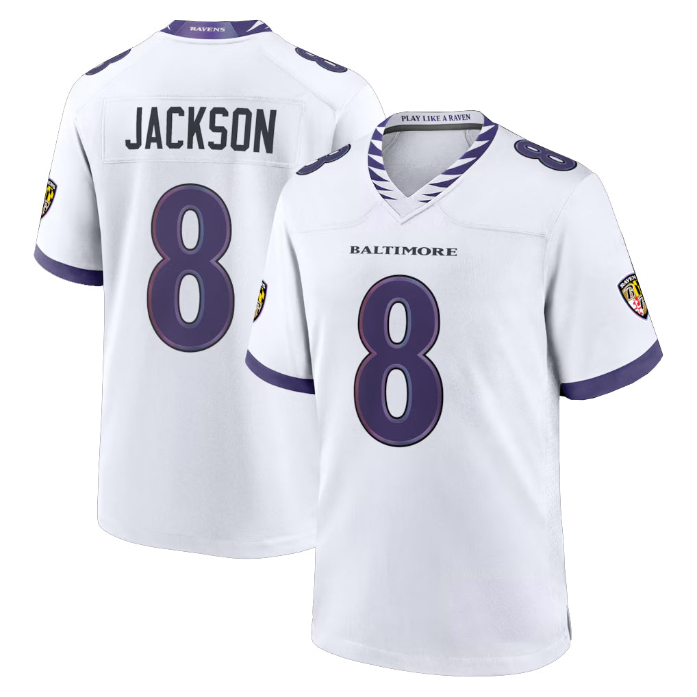 Vanessashop B.Ravens #8 Lamar Jackson Player White Home Game Stitched Jerseys