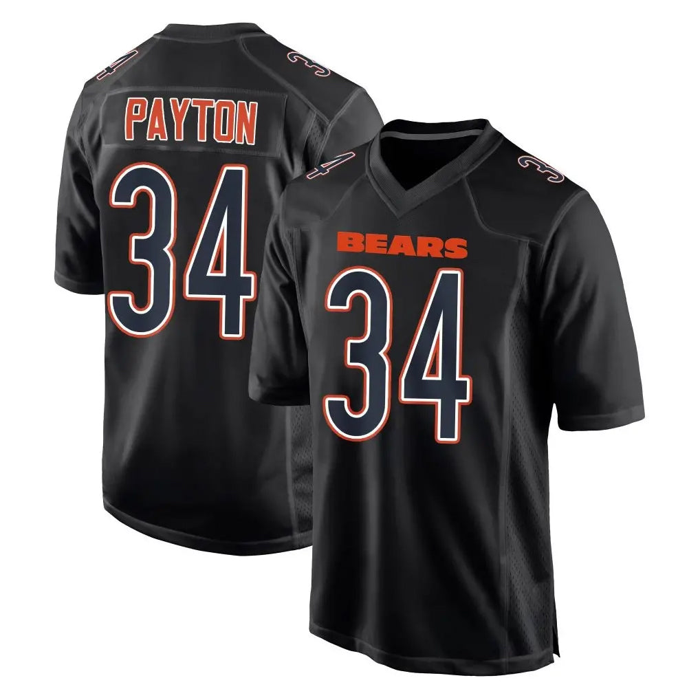 Vanessashop C.Bears #34 Walter Payton Player Carbon Black Fashion Game Stitched Jerseys