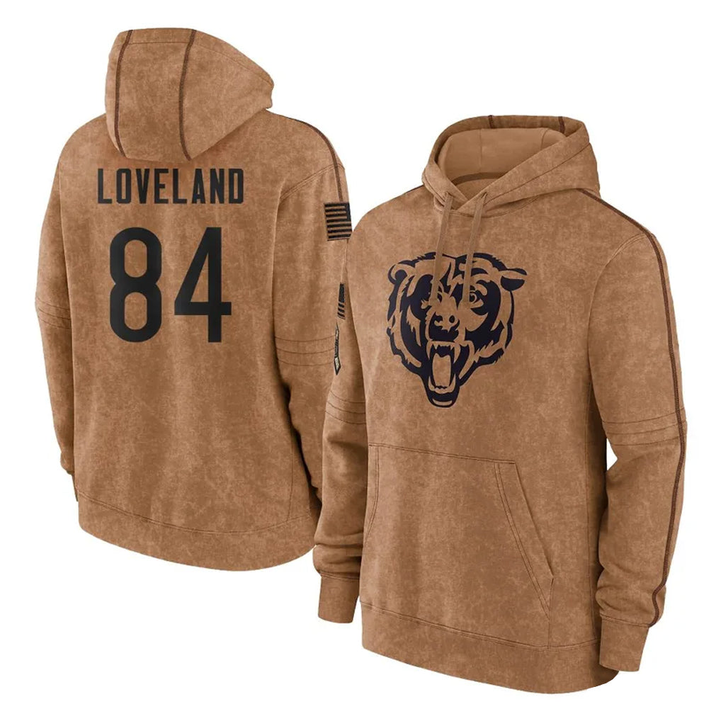Vanessashop C.Bears #84 Colston Loveland Player Brown Salute to Service Pullover Hoodies Limited Stitched Jerseys