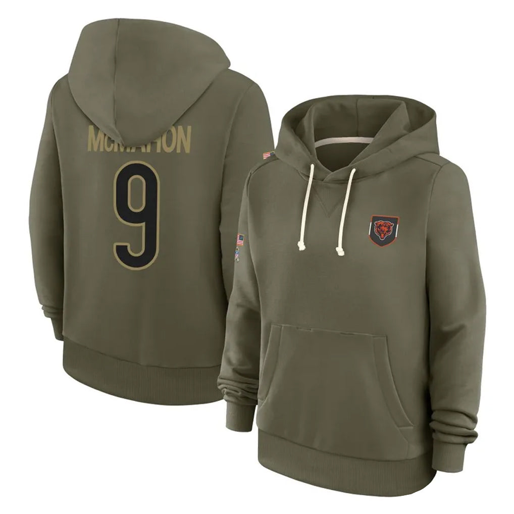 C.Bears #9 Jim McMahon Player Olive Vanessashop Salute to Service Pullover Hoodies Limited Stitched Jerseys