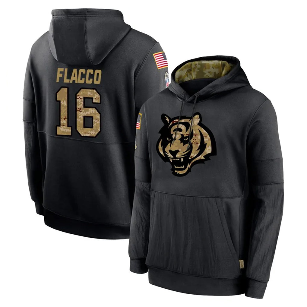 Vanessashop C.Bengals #16 Joe Flacco Player Black Salute to Service Pullover Hoodies Limited Stitched Jerseys