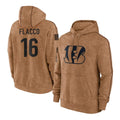 Vanessashop C.Bengals #16 Joe Flacco Player Brown Salute to Service Pullover Hoodie Limited Stitched Jerseys