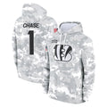 Vanessashop C.Bengals #1 Ja'Marr Chase Player Arctic Camo Salute to Service Pullover Hoodie Limited Stitched Jerseys