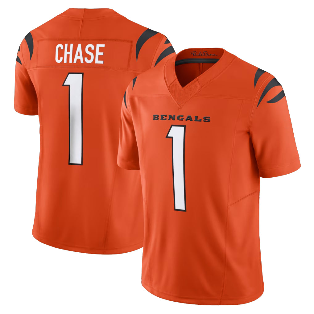 Vanessashop C.Bengals #1 Ja'Marr Chase Player Orange Vapor F.U.S.E. Limited Home Game Stitched Jerseys