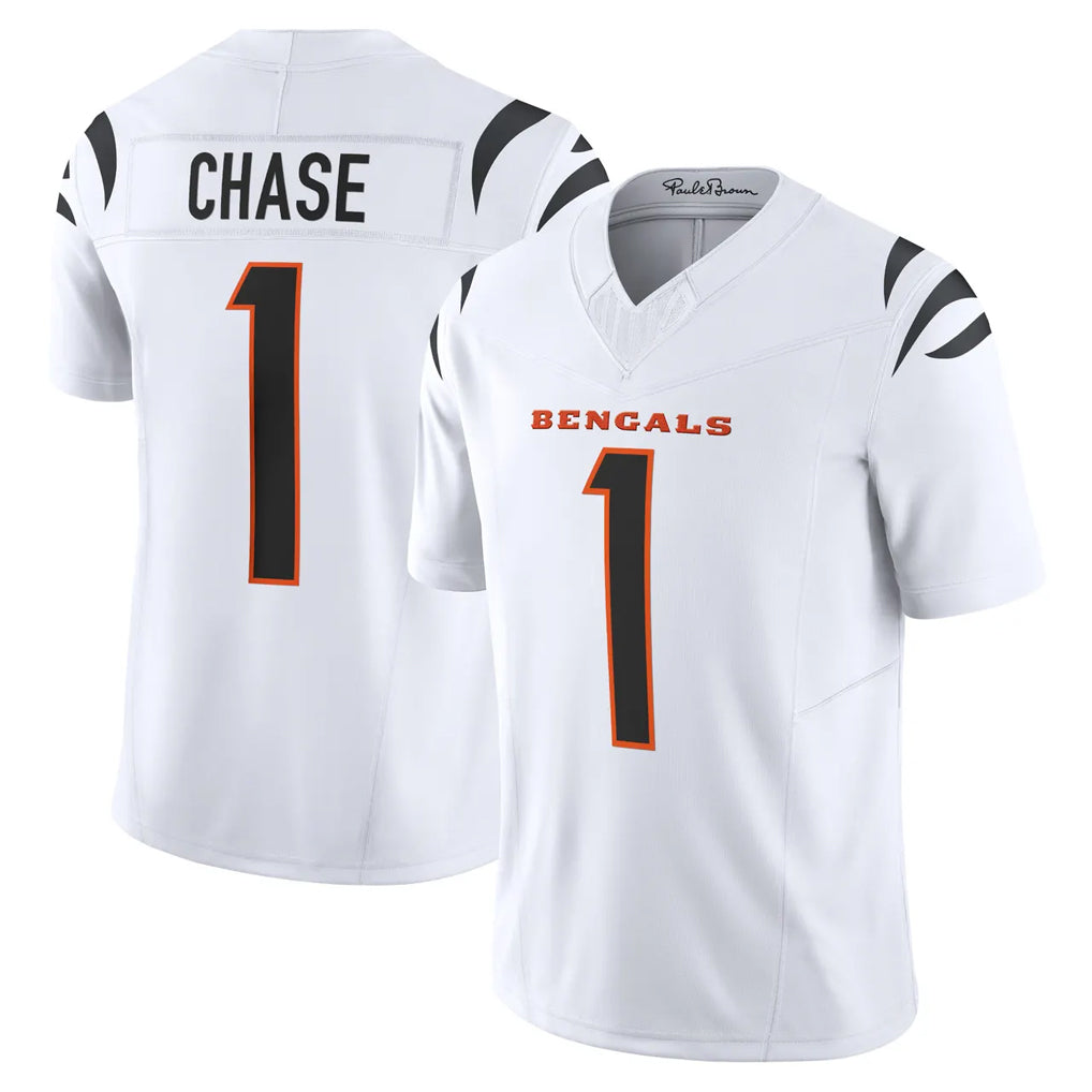 Vanessashop C.Bengals #1 Ja'Marr Chase Player White Vapor F.U.S.E. Limited Home Game Stitched Jerseys