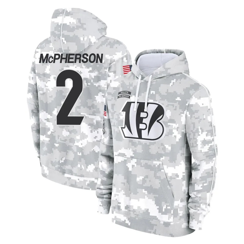 Vanessashop C.Bengals #2 Evan McPherson Player Arctic Camo Salute to Service Pullover Hoodie Limited Stitched Jerseys