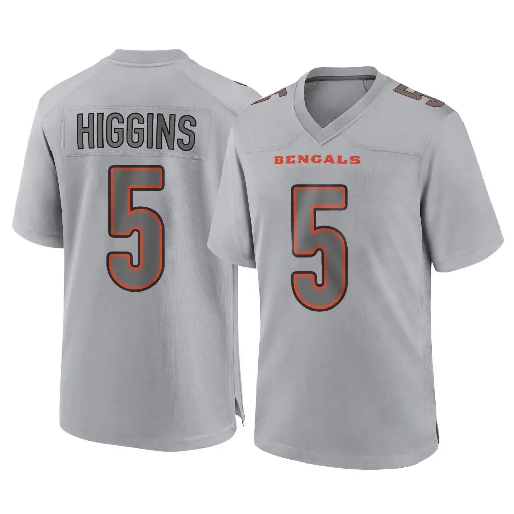 Vanessashop C.Bengals #5 Tee Higgins Player Gray Atmosphere Fashion Game Stitched Jerseys