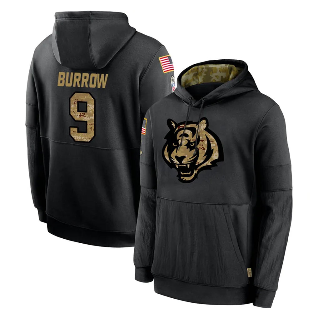 Vanessashop C.Bengals #9 Joe Burrow Player Black Salute to Service Pullover Hoodies Limited Stitched Jerseys