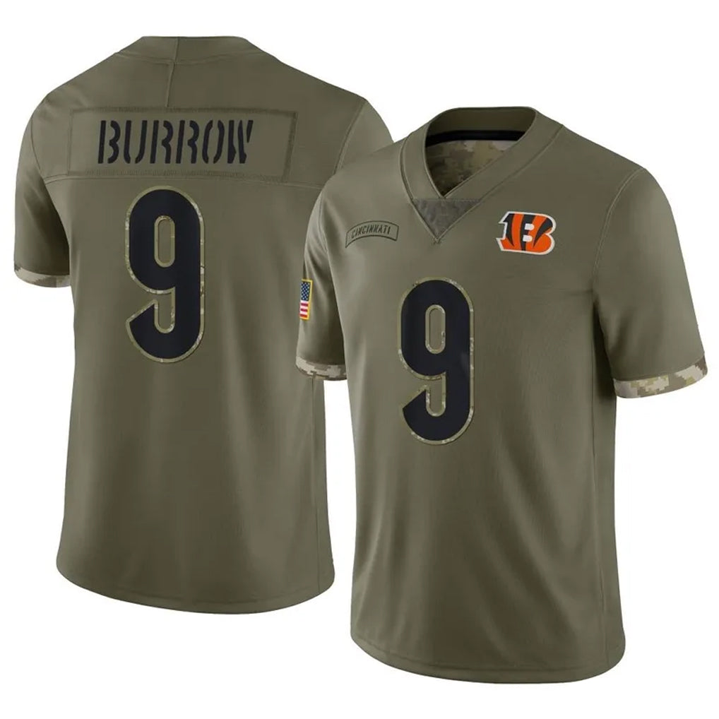 Vanessashop C.Bengals #9 Joe Burrow Player Olive Salute to Service Limited Game Stitched Jerseys