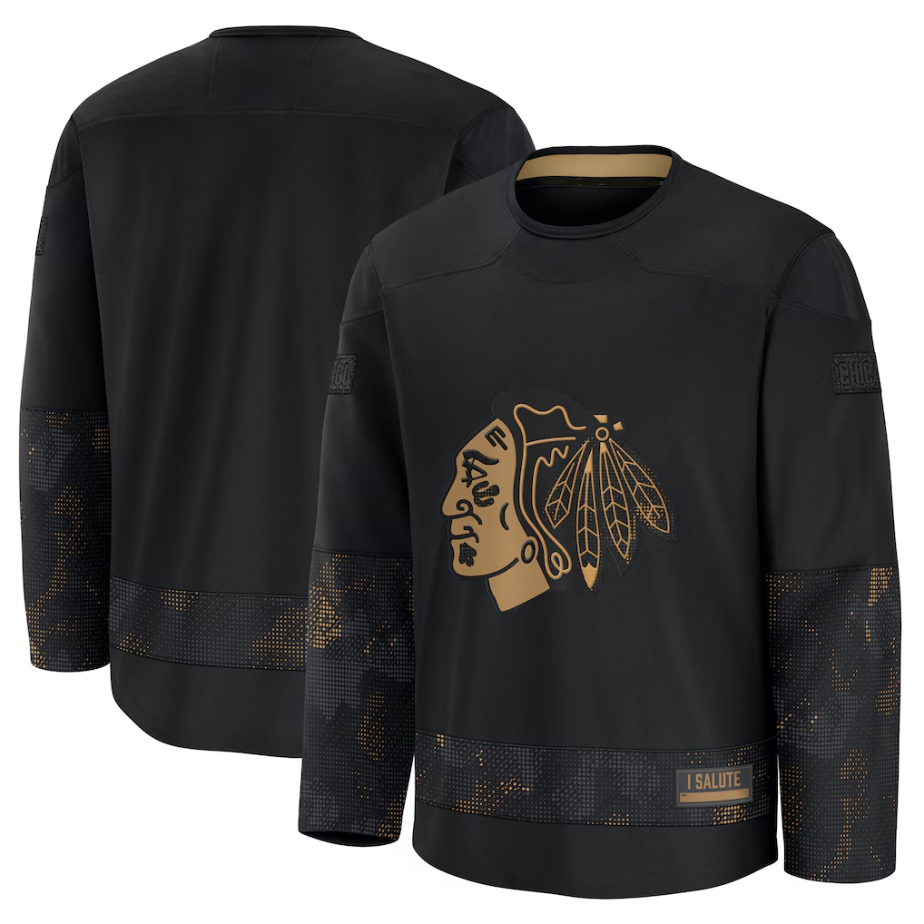 Vanessashop C.Blackhawks Black 2024 Military Appreciation Practice Jerseys