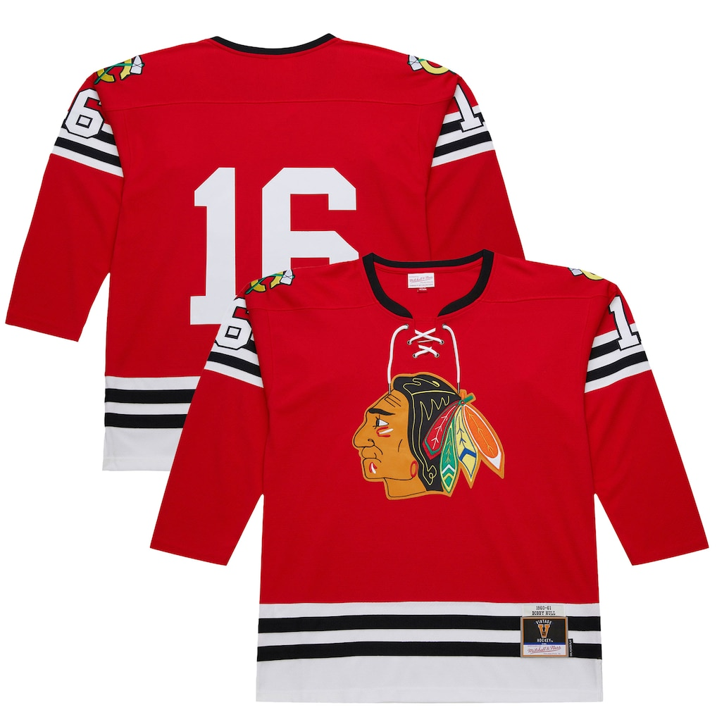 Vanessashop C.Blackhawks #16 Bobby Hull Scarlet 1960-61 Power Play Jerseys