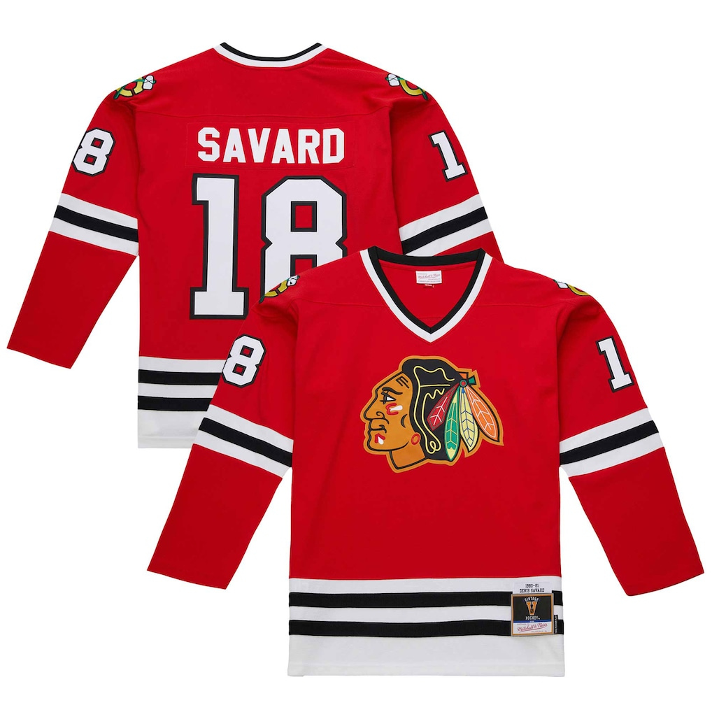 Vanessashop C.Blackhawks #18 Denis Savard Scarlet 1980-81 Power Play Jerseys
