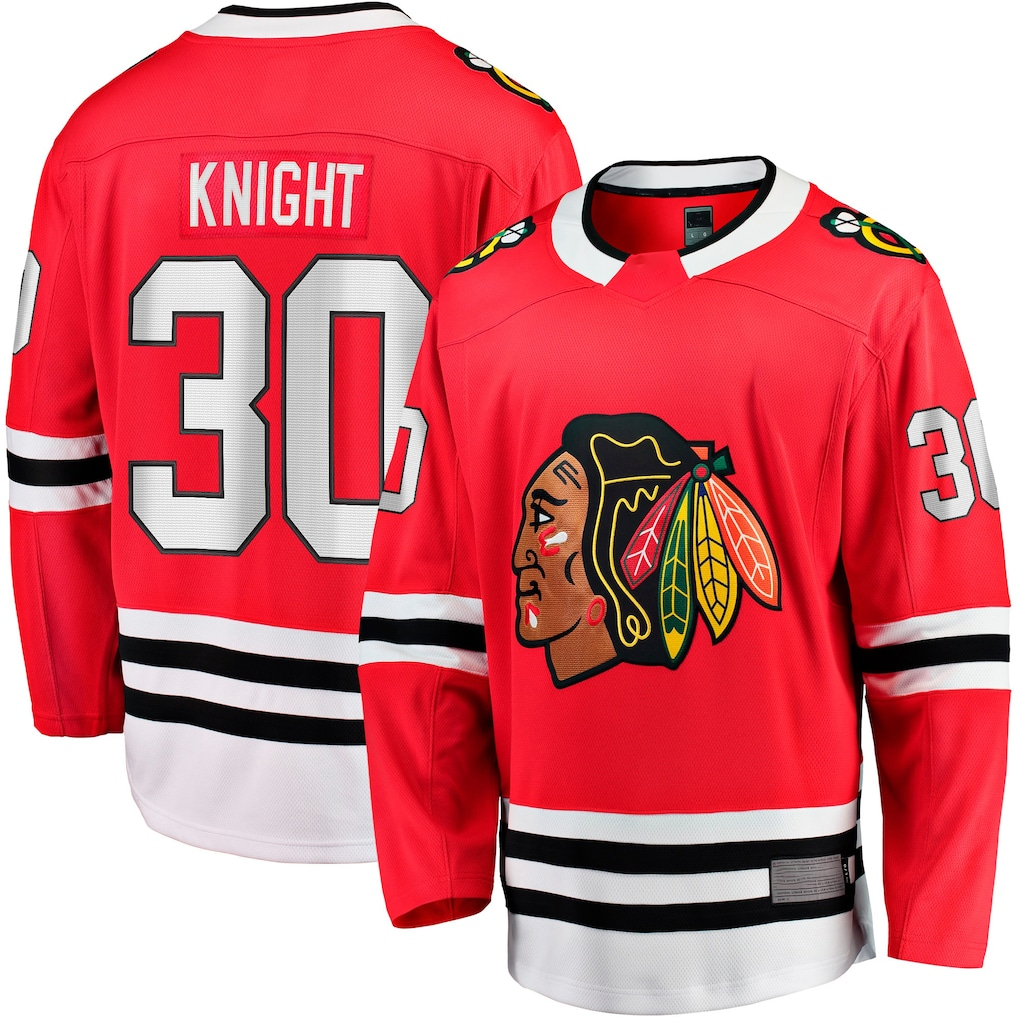 Vanessashop C.Blackhawks #30 Spencer Knight Red Home Breakaway Jerseys
