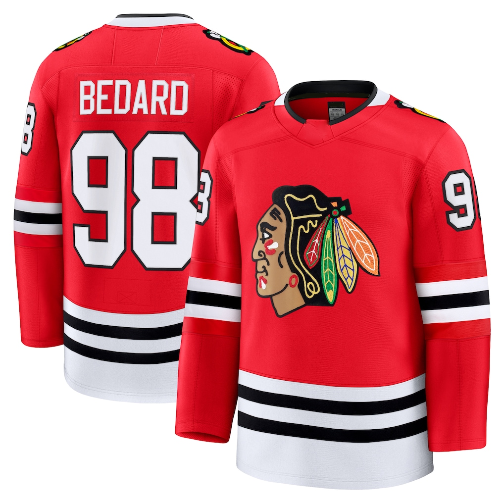 Vanessashop C.Blackhawks #98 Connor Bedard Red Home Premium Jerseys
