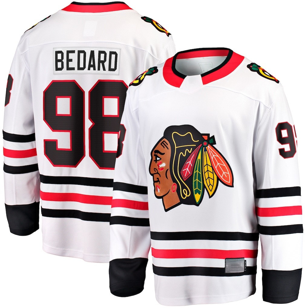 Vanessashop C.Blackhawks #98 Connor Bedard White Away Breakaway Player Jerseys