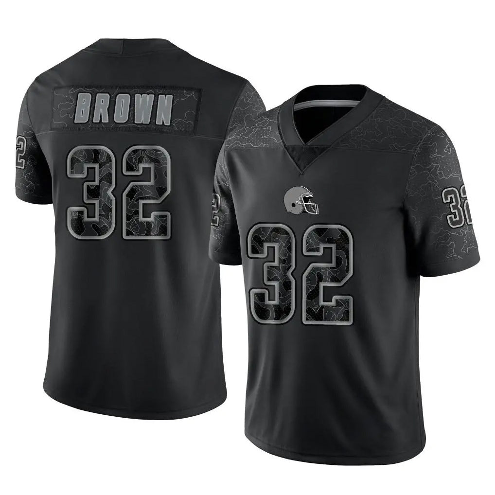 Vanessashop C.Browns #32 Jim Brown Player Black Reflective Home Game Stitched Jerseys
