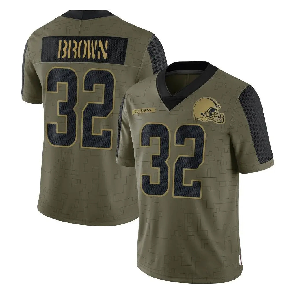 Vanessashop C.Browns #32 Jim Brown Player Olive Salute to Service Limited Home Game Stitched Jerseys