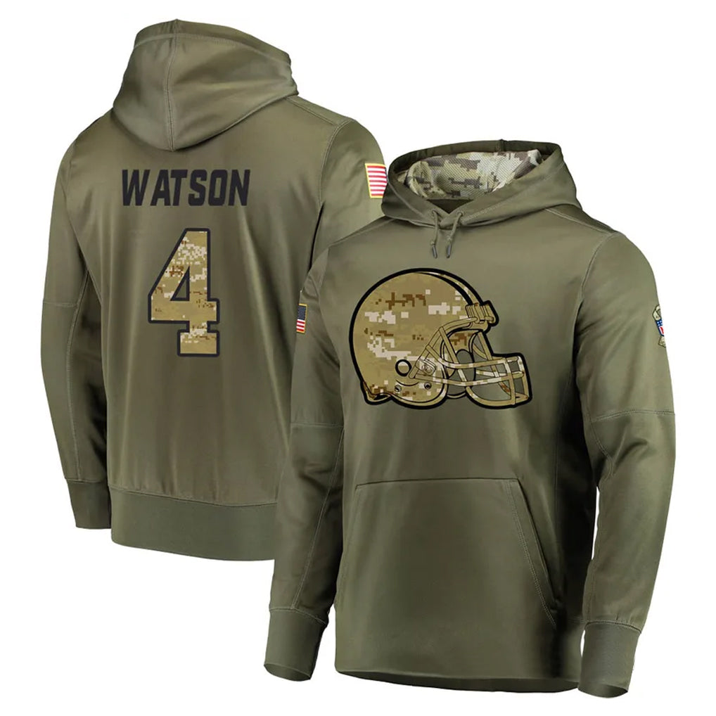 Vanessashop C.Browns #4 Deshaun Watson Player Olive Salute to Service Pullover Hoodies Home Game Stitched Jerseys