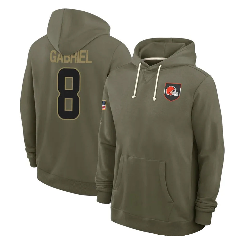 Vanessashop C.Browns #8 Dillon Gabriel Player Olive Salute to Service Pullover Hoodies Limited Stitched Jerseys