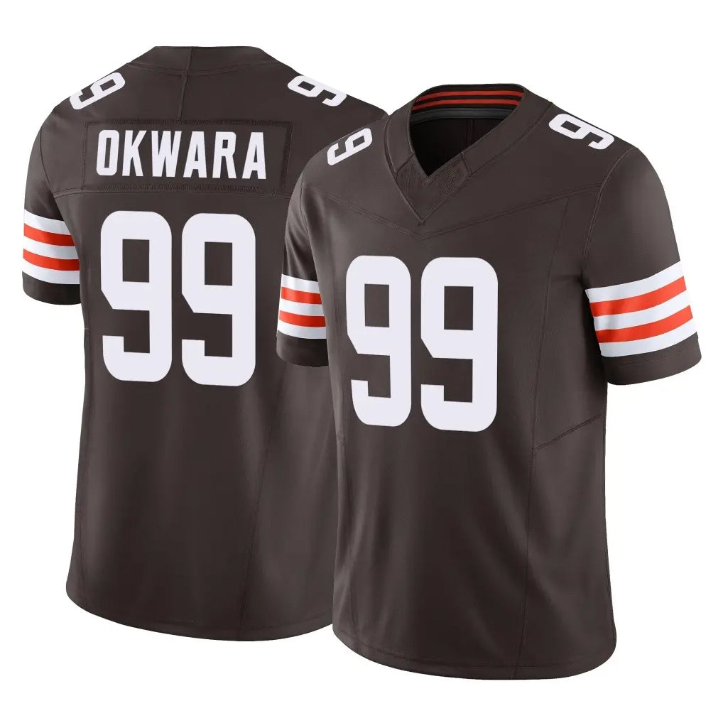 Vanessashop C.Browns #99 Julian Okwara Player Brown Vapor F.U.S.E. Limited Home Game Stitched Jerseys