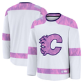 Vanessashop C.Flames White 2024 Hockey Fights Cancer Practice Jerseys