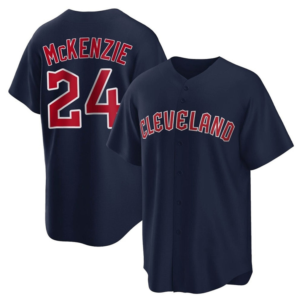 Vanessashop C.Guardians #24 Triston McKenzie Player Navy Game Home Stitched Jerseys