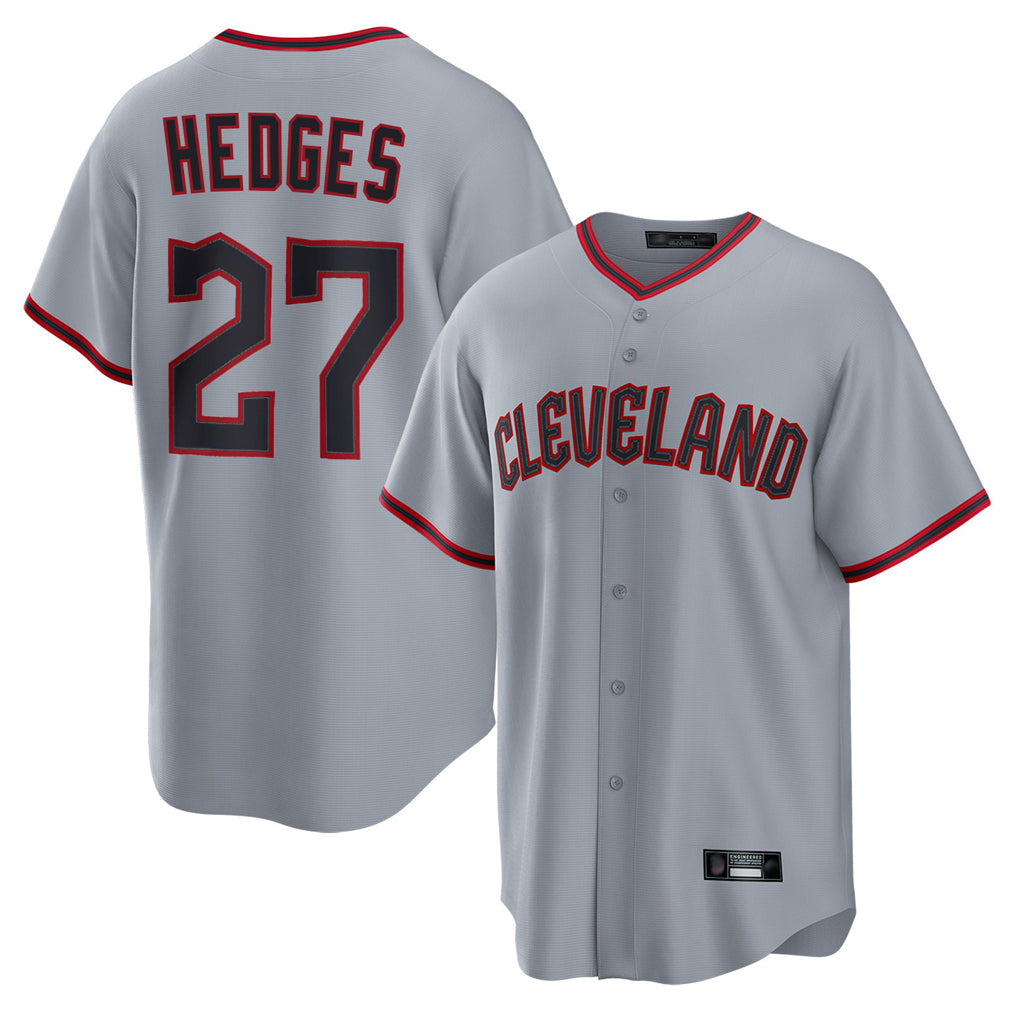 Vanessashop C.Guardians #27 Austin Hedges Player Gray Home Game Stitched Jerseys