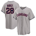 Vanessashop C.Guardians #28 Tanner Bibee Player Gray Game Home Stitched Jerseys