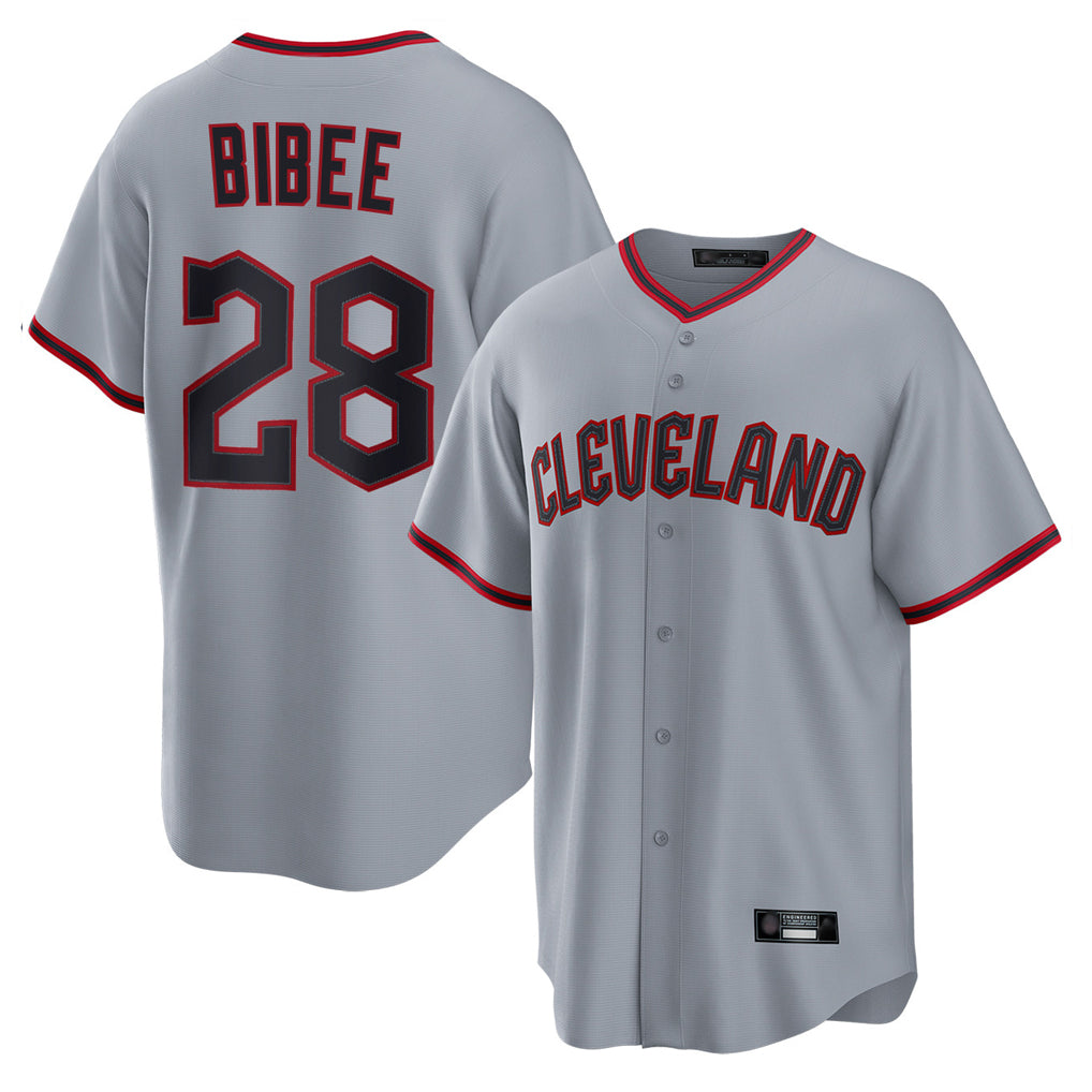 Vanessashop C.Guardians #28 Tanner Bibee Player Gray Home Game Stitched Jerseys