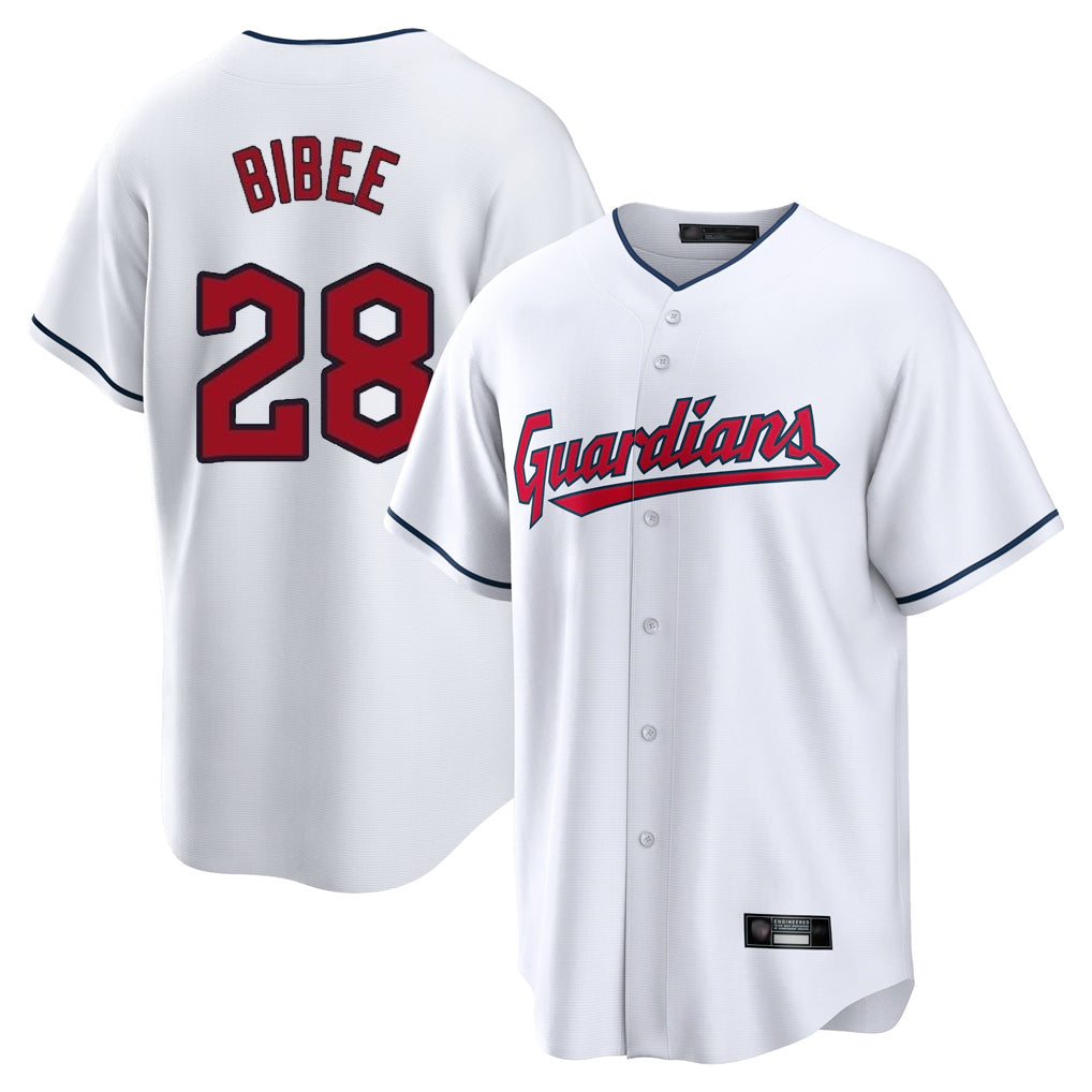 Vanessashop C.Guardians #28 Tanner Bibee Player White Home Game Stitched Jerseys