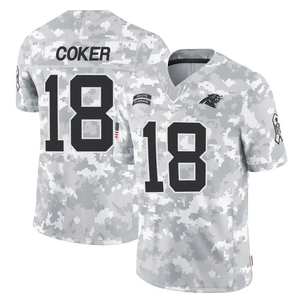 Vanessashop C.Panthers #18 Jalen Coker Player Arctic Camo Salute to Service Limited Game Stitched Jerseys