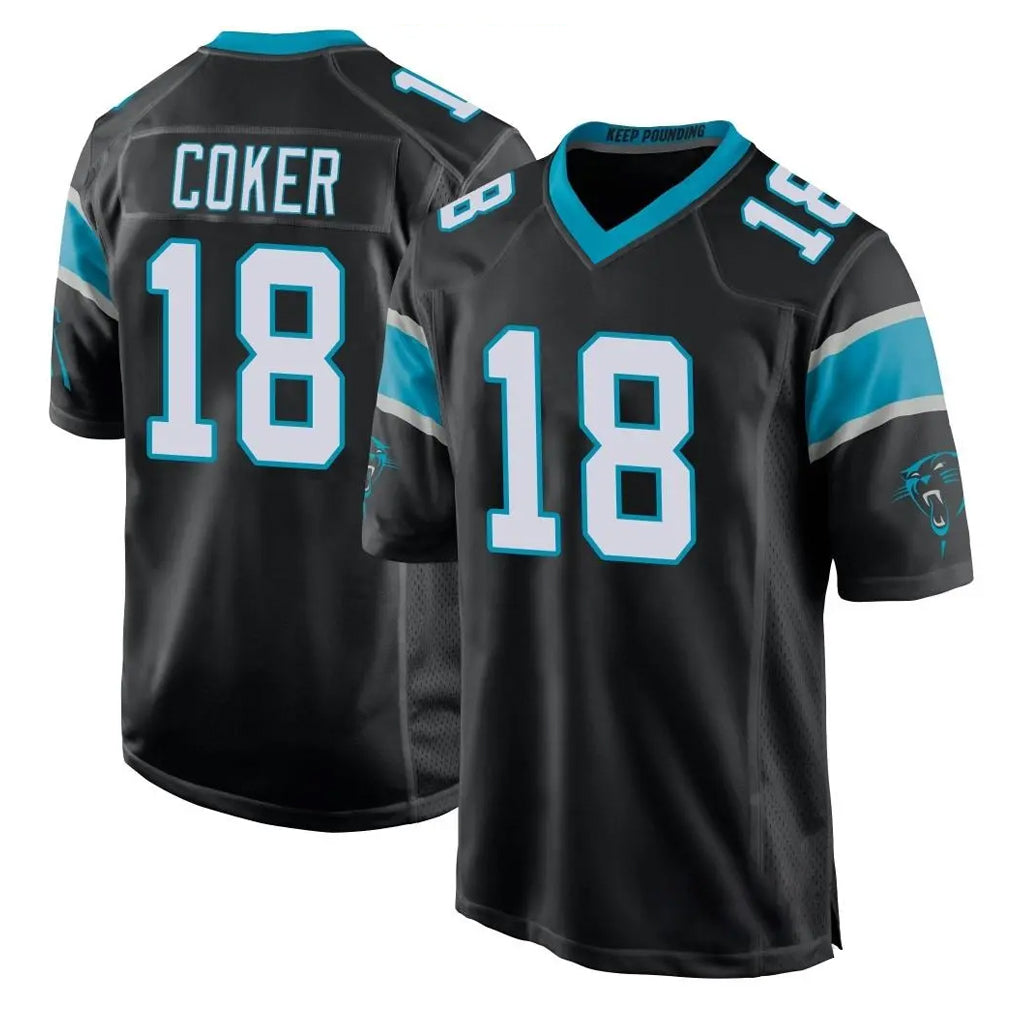 Vanessashop C.Panthers #18 Jalen Coker Player Black Game Stitched Jerseys