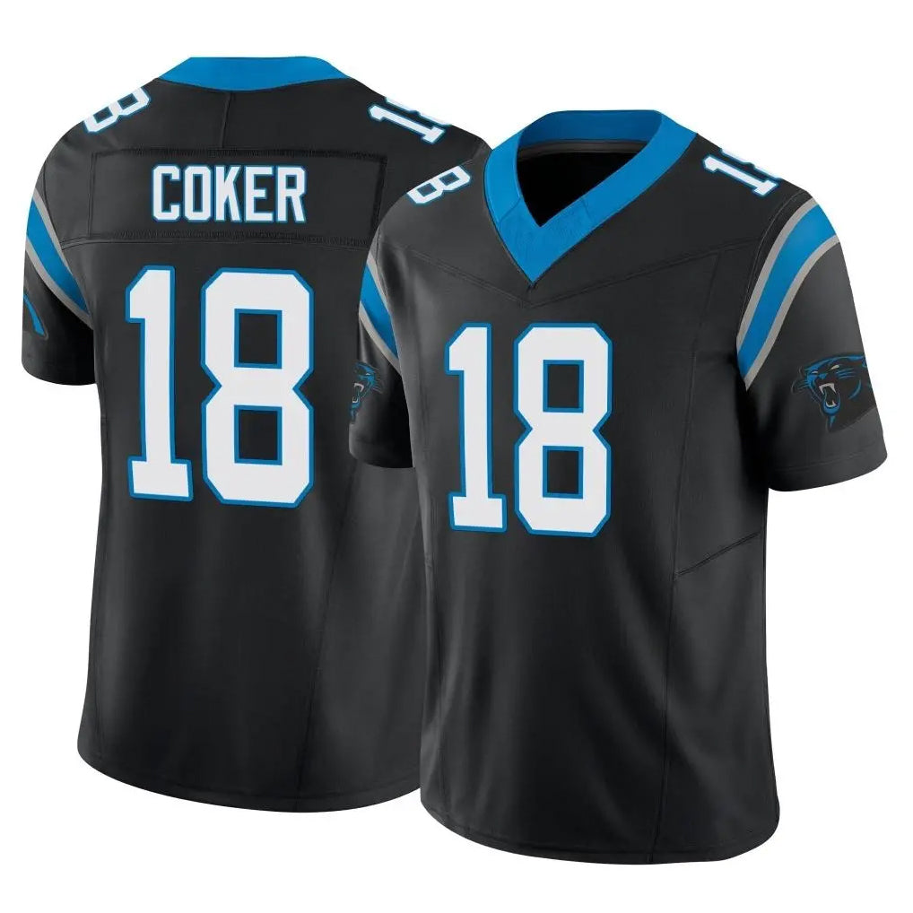 Vanessashop C.Panthers #18 Jalen Coker Player Black Vapor F.U.S.E. Limited Home Game Stitched Jerseys