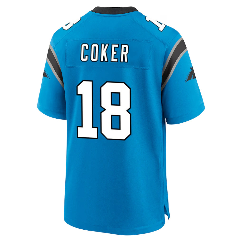 Vanessashop C.Panthers #18 Jalen Coker Player Blue Home Game Stitched Jerseys