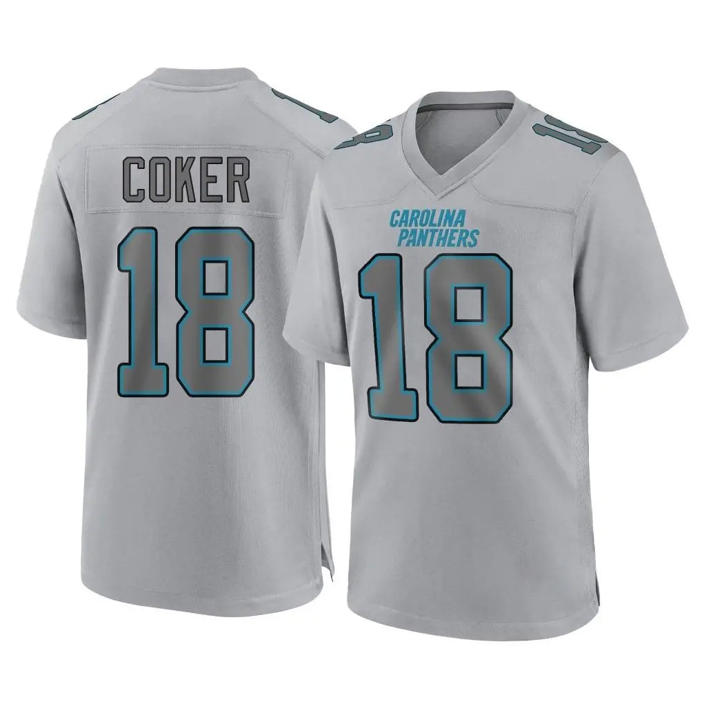 Vanessashop C.Panthers #18 Jalen Coker Player Gray Atmosphere Fashion Game Stitched Jerseys