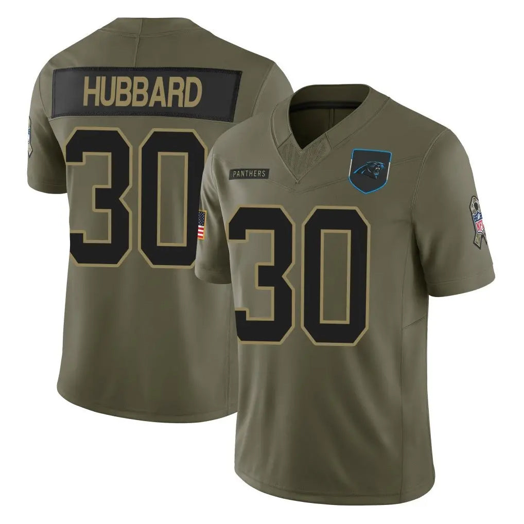 Vanessashop C.Panthers #30 Chuba Hubbard Player Olive Salute to Service Limited Home Game Stitched Jerseys