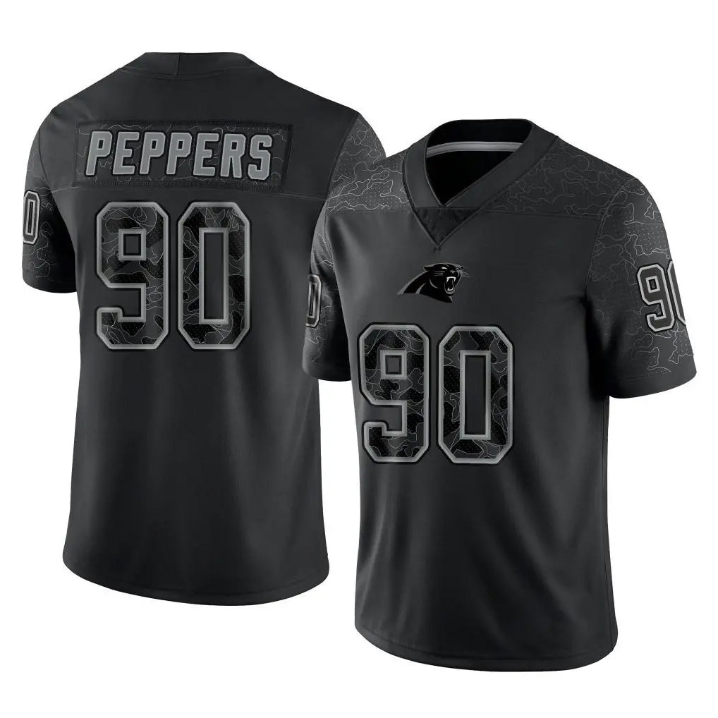 Vanessashop C.Panthers #90 Julius Peppers Player Black Limited Reflective Game Stitched Jerseys