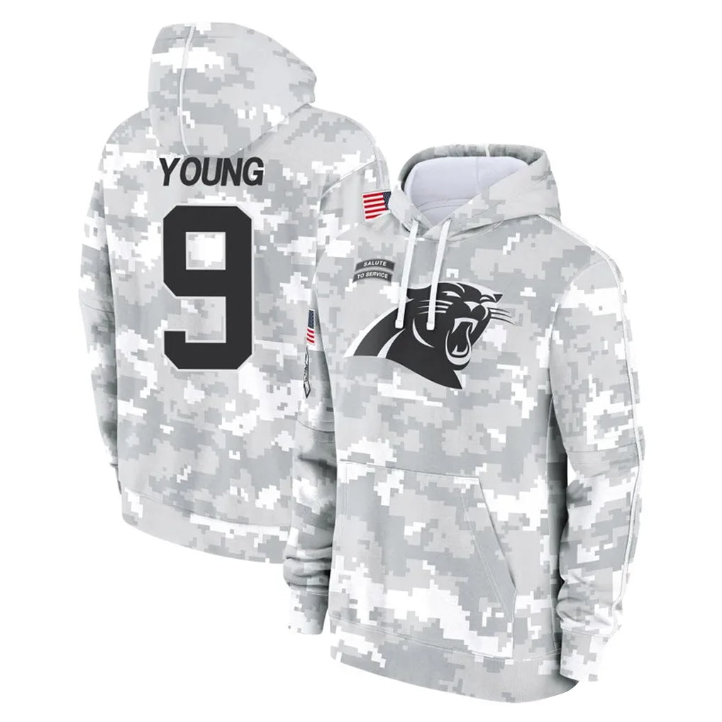 Vanessashop C.Panthers #9 Bryce Young Player Arctic Camo Salute to Service Pullover Hoodies Limited Game Stitched Jerseys
