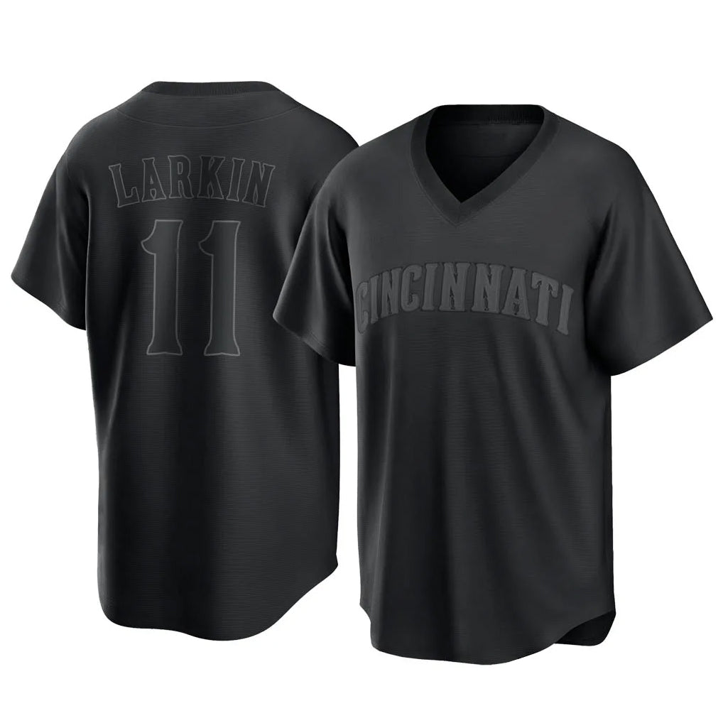 Vanessashop C.Reds #11 Barry Larkin Player Black T-shirt Game Home Stitched Jerseys