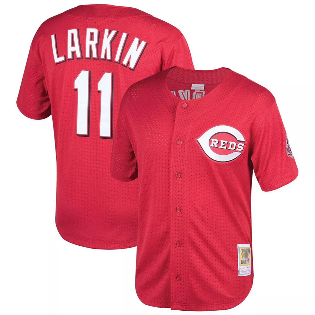 Vanessashop C.Reds #11 Barry Larkin Player Mitchell & Ness Red Throwback Cooperstown Mesh Game Stitched Jerseys