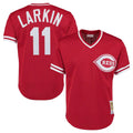 Vanessashop C.Reds #11 Barry Larkin Player Mitchell & Ness Red Throwback Cooperstown Mesh T-shirt Game Stitched Jerseys