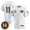 Vanessashop C.Reds #11 Barry Larkin Player White-Gold Vapor Premier Limited Home Stitched Jerseys