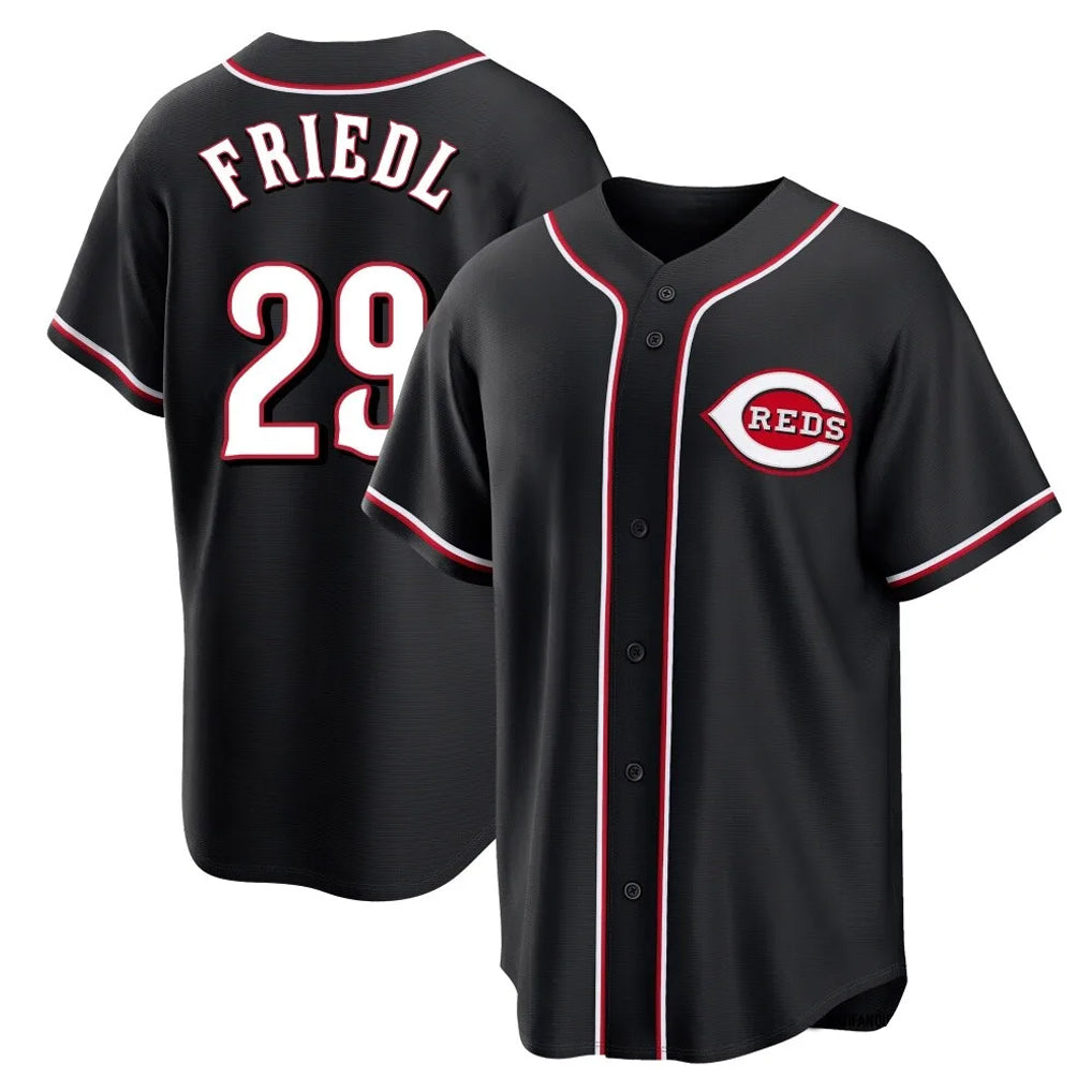 Vanessashop C.Reds #29 TJ Friedl Player Black Fashion Out Home Game Stitched Jerseys