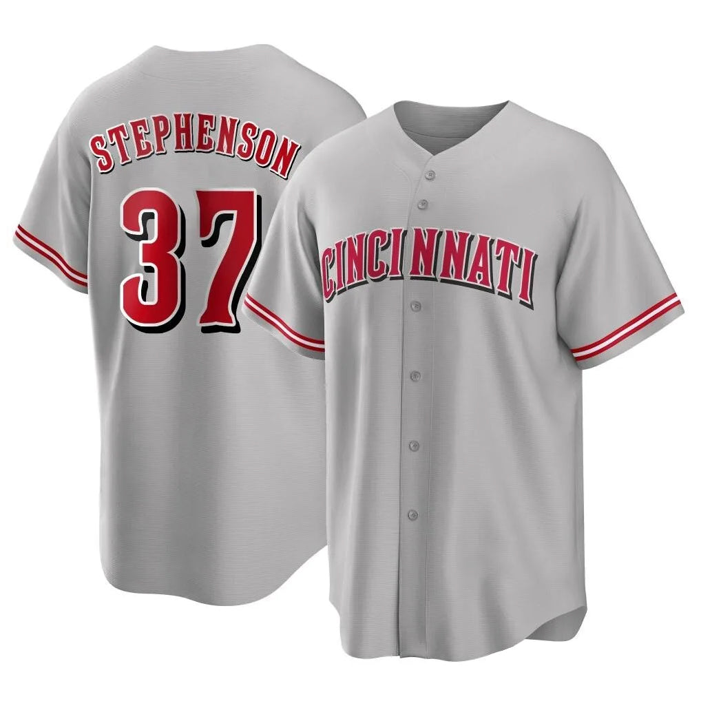 Vanessashop C.Reds #37 Tyler Stephenson Player Gray Home Game Stitched Jerseys