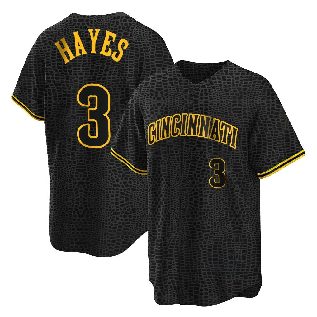 Vanessashop C.Reds #3 Ke'Bryan Hayes Player Black Snake Skin City Home Stitched Jerseys